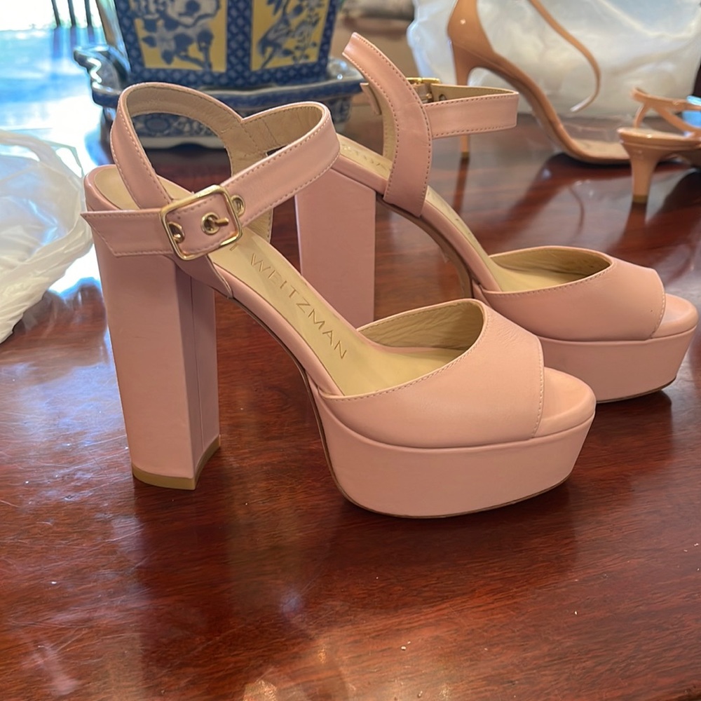 Stuart Weitzman Pink Platform Block Heel Sandals